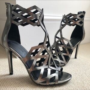 Kendall + Kylie Elena Caged Leather Cutout Stiletto Ankle Strap Heels Sz 6.5